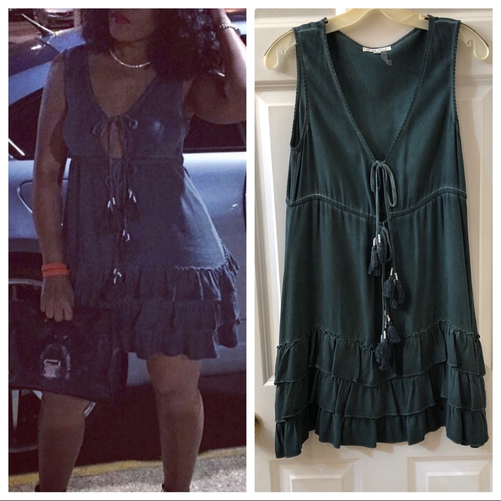 Boho Frilly Silk Keyhole Ruffle Dress